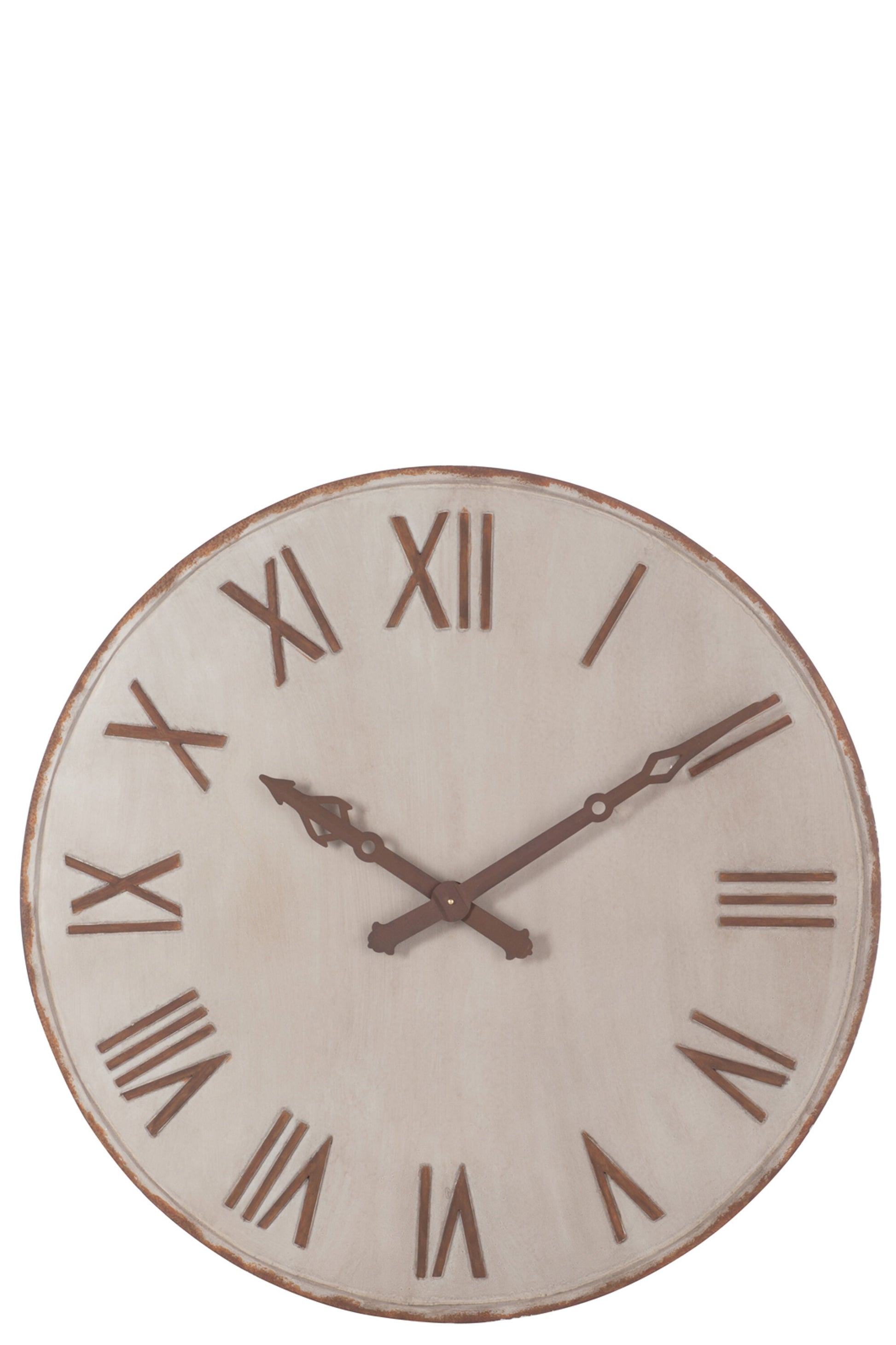 CLOCK ROMAN NUMERALS METAL BEIGE/RUST LARGE