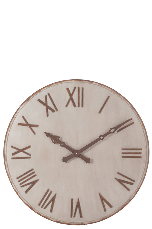 CLOCK ROMAN NUMERALS METAL BEIGE/RUST LARGE