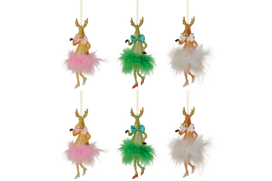 BOX OF 6 CHRISTMAS BAUBLES DEER GLASS MIX ASSORTMENT OF 3