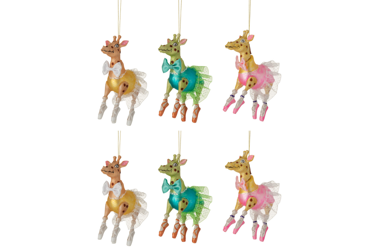 BOX OF 6 CHRISTMAS BAUBLES GIRAFFE GLASS MIX ASSORTMENT OF 3