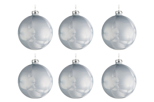 BOX OF 6 BAUBLE GLASS MAT ICE BLUE SMALL 8CM