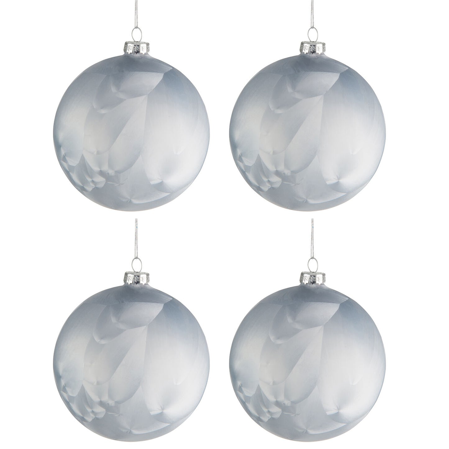 BOX OF 4 BAUBLE GLASS MAT ICE BLUE MEDIUM 10CM