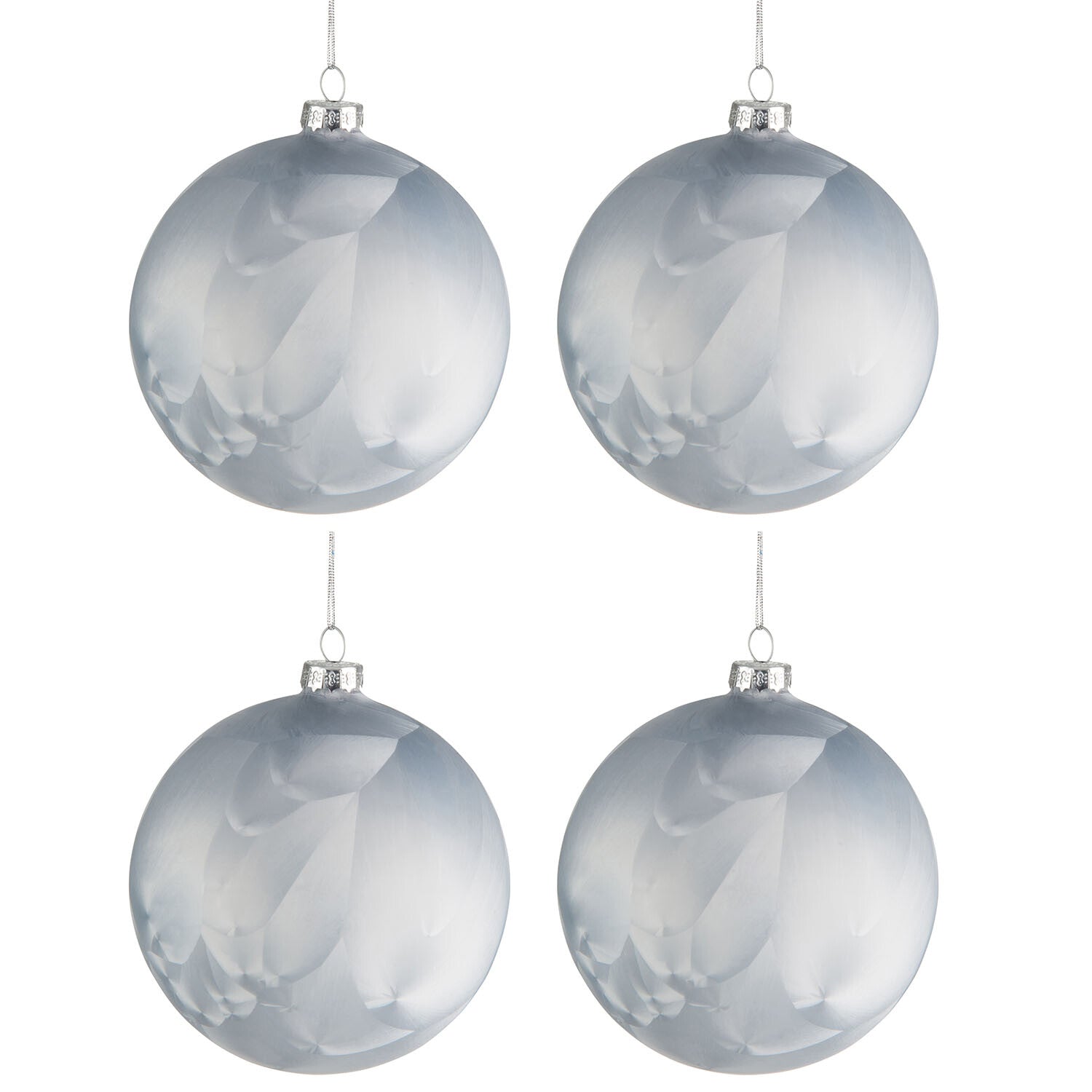 BOX OF 4 BAUBLE GLASS MAT ICE BLUE MEDIUM 10CM