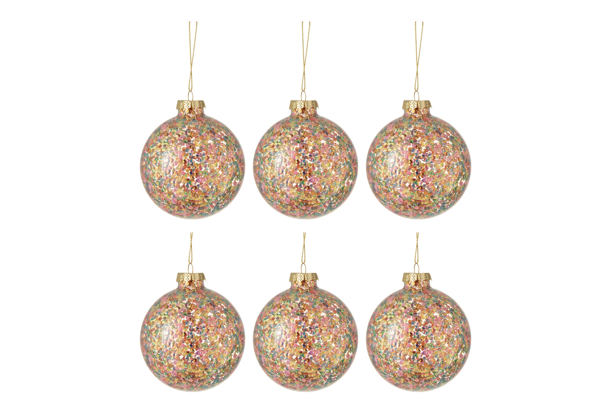 BOX OF 6 CHRISTMAS BAUBLES CONFETTI GLASS MIX MEDIUM