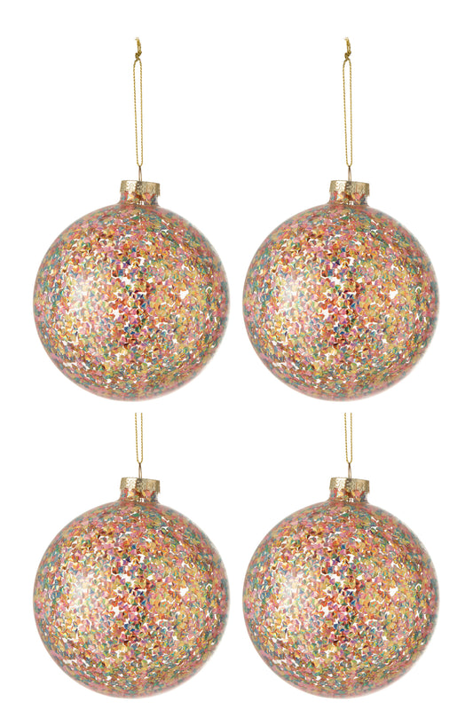 BOX OF 4 CHRISTMAS BAUBLES CONFETTI GLASS MIX LARGE