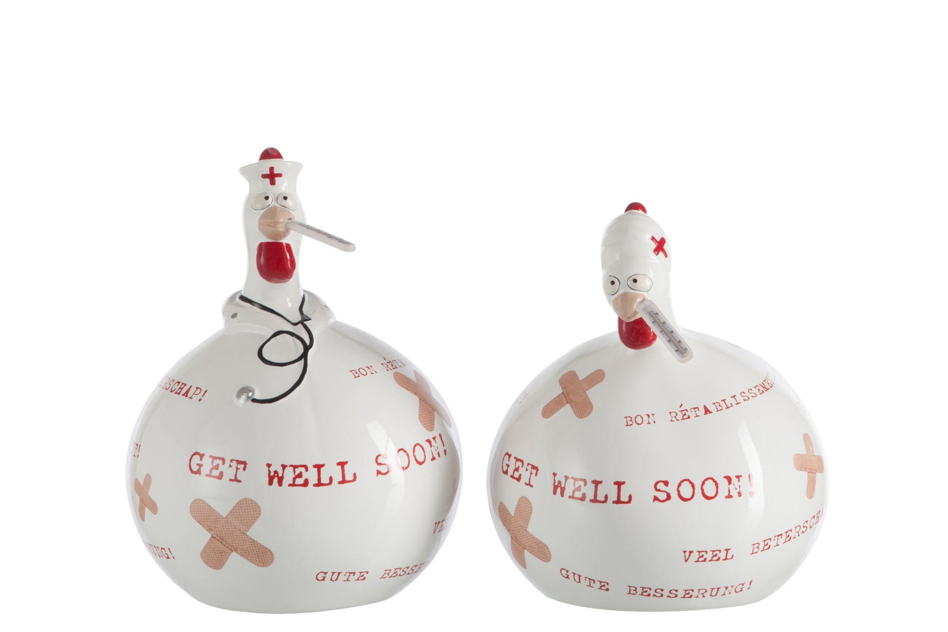 CHICKEN GET WELL SOON CERAMIC 17X16X22 ASSORTMENT OF 2