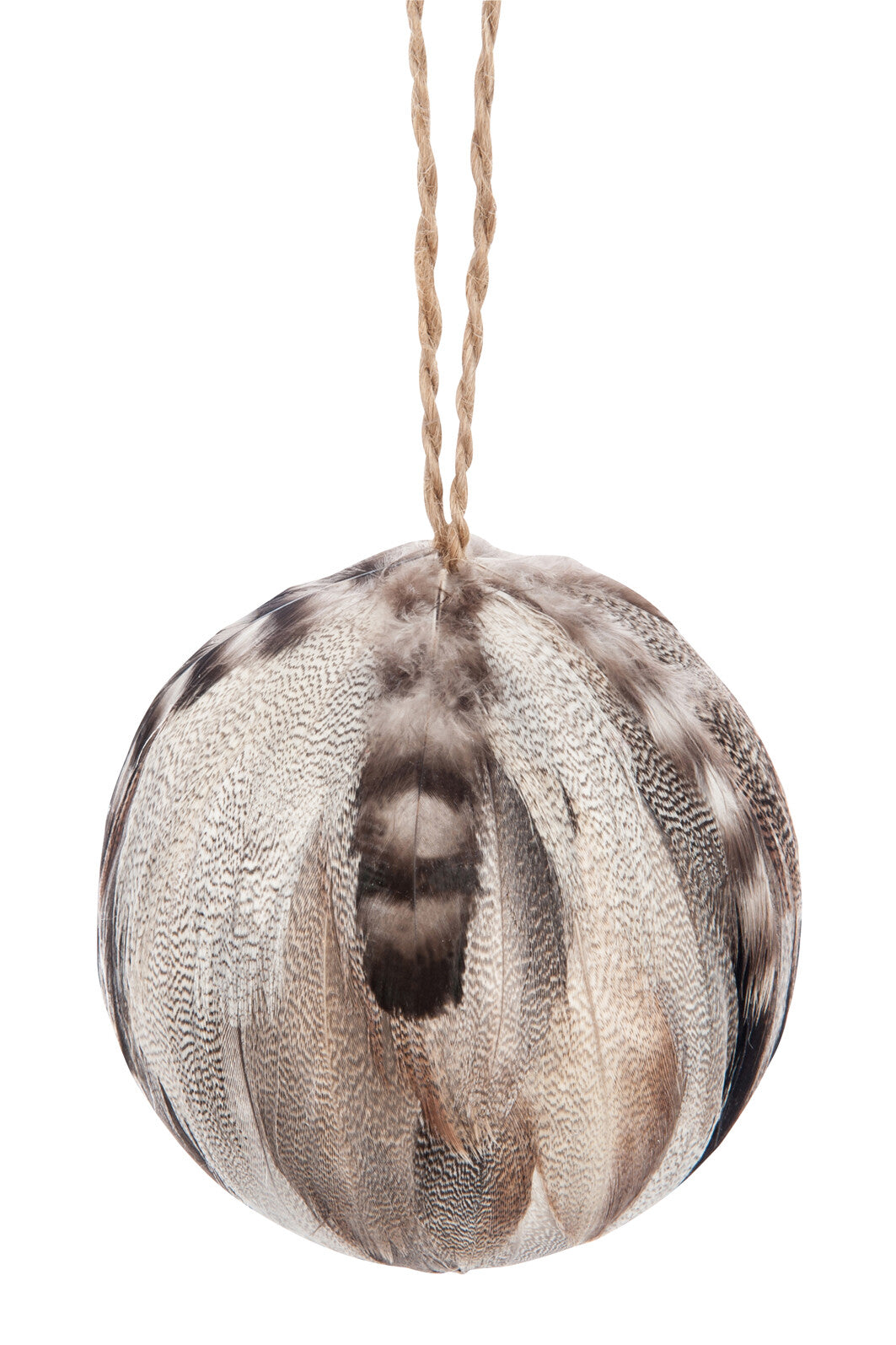 BALL DECO HANG FEATHERS WHITE/GREY MIX 9CM