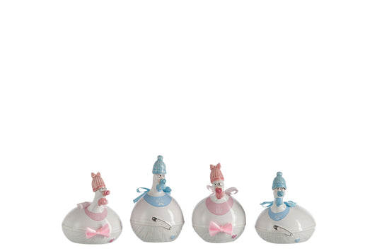 CHICKEN BABY BOY/GIRL CERAMIC BLUE/PINK SMALL 8X8X13CM ASSORTMENT OF 4