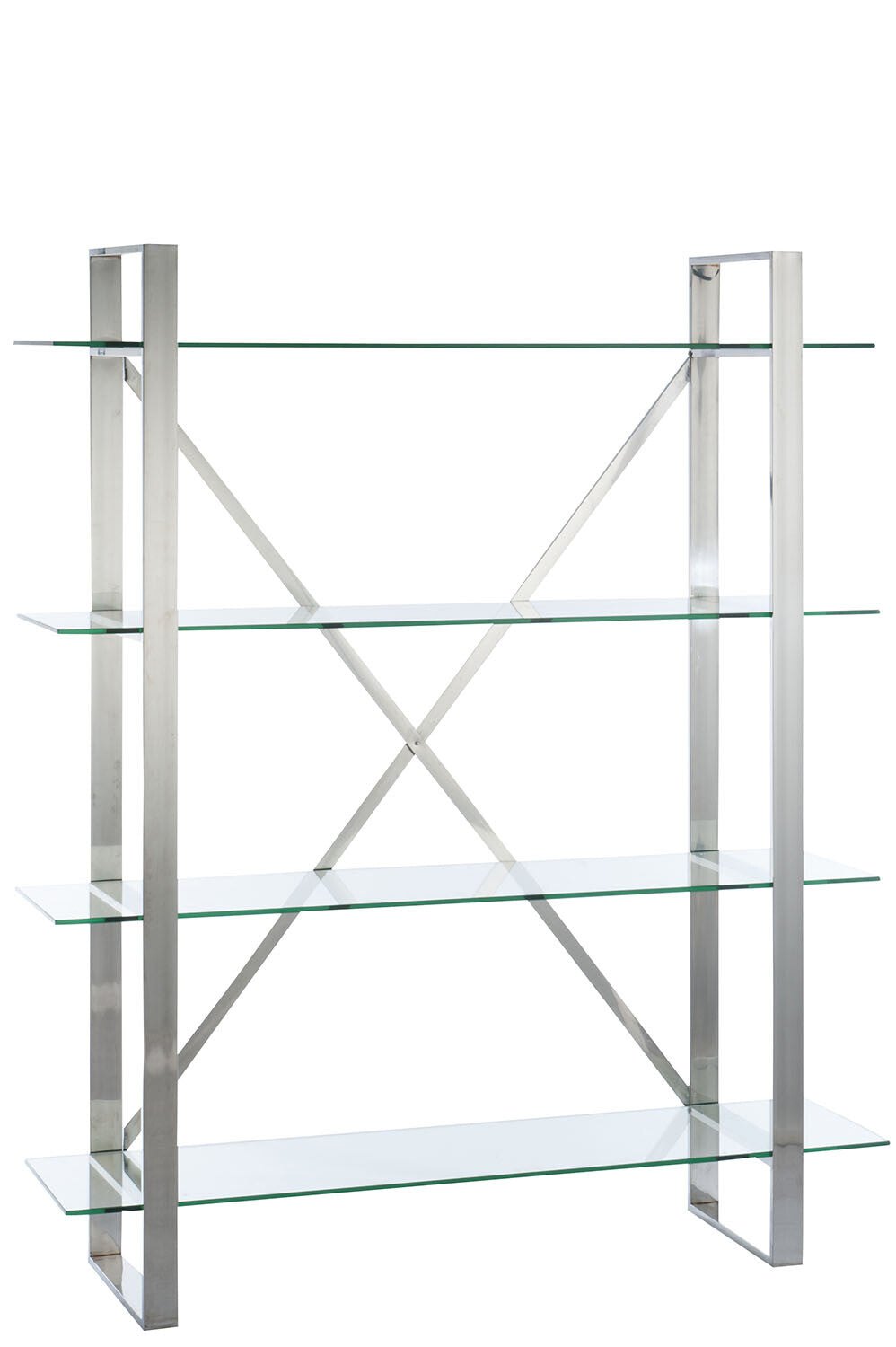 RACK 4SHELVES CROSS STAINLESS STEEL/TEMPERED GLASS SILVER/TRANSPARENT