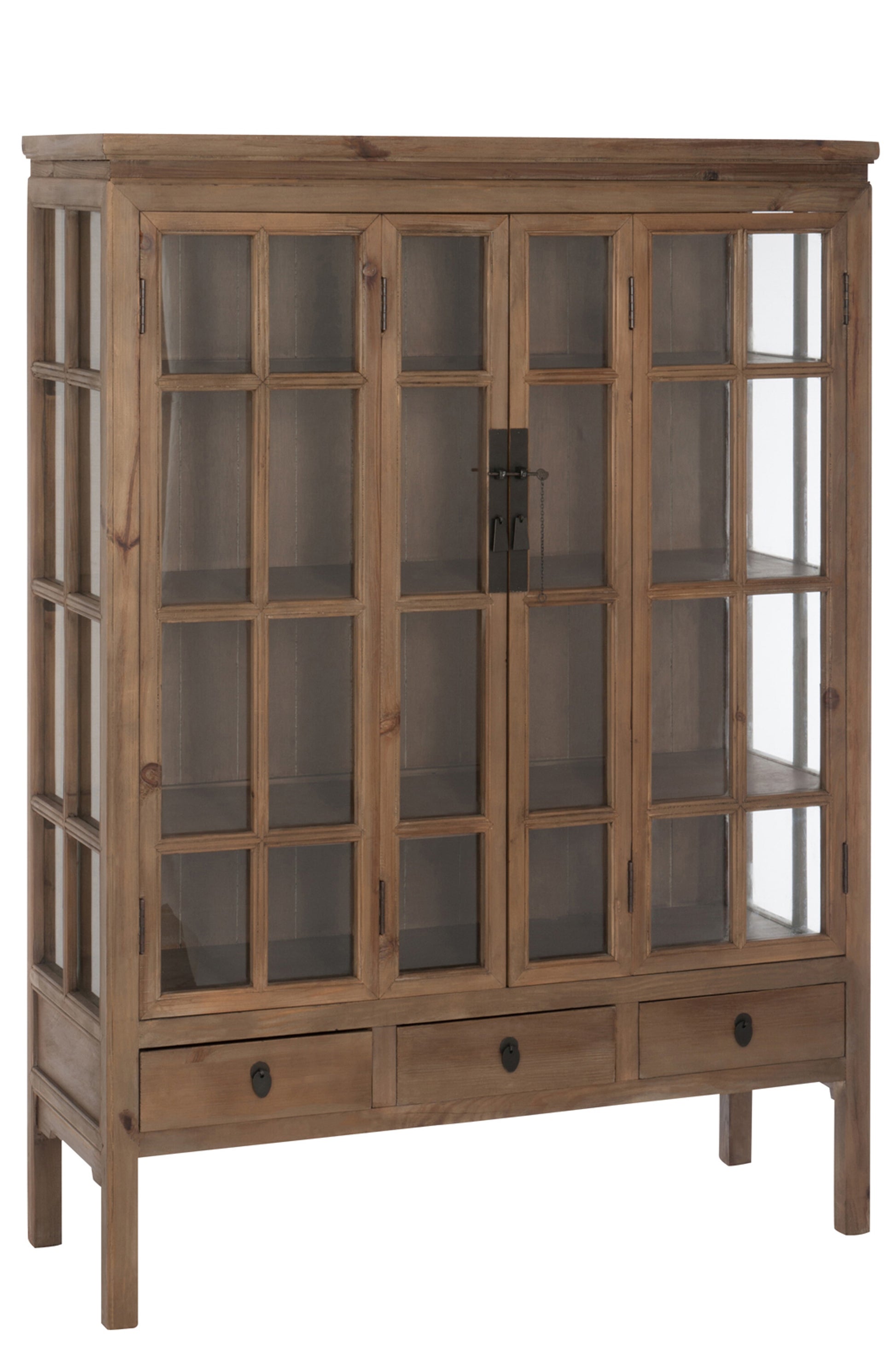 DISPLAY CLOSET 3SHELVES 3DRAWERS WOOD/GLASS NATURAL 130X45X175CM