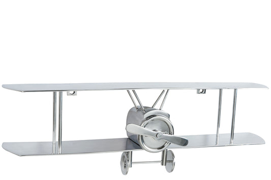 WALL DECORATION AIRPLANE DOUBLEDECKER ALUMINIUM SILVER