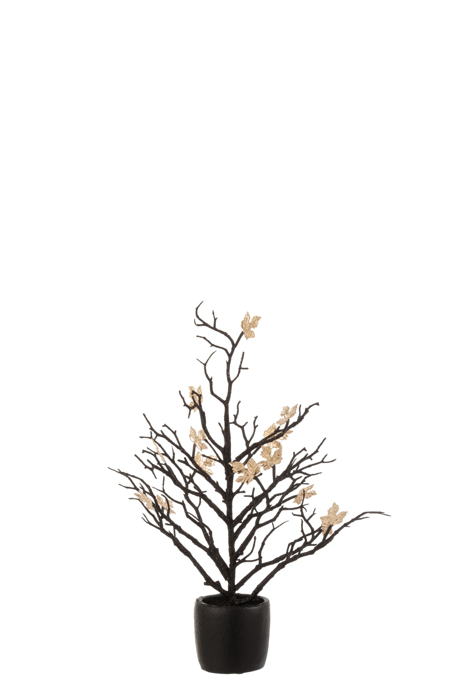 TREE BARE+LEAVES IN POT GLITTER PLASTIC BLACK/GOLD SMALL