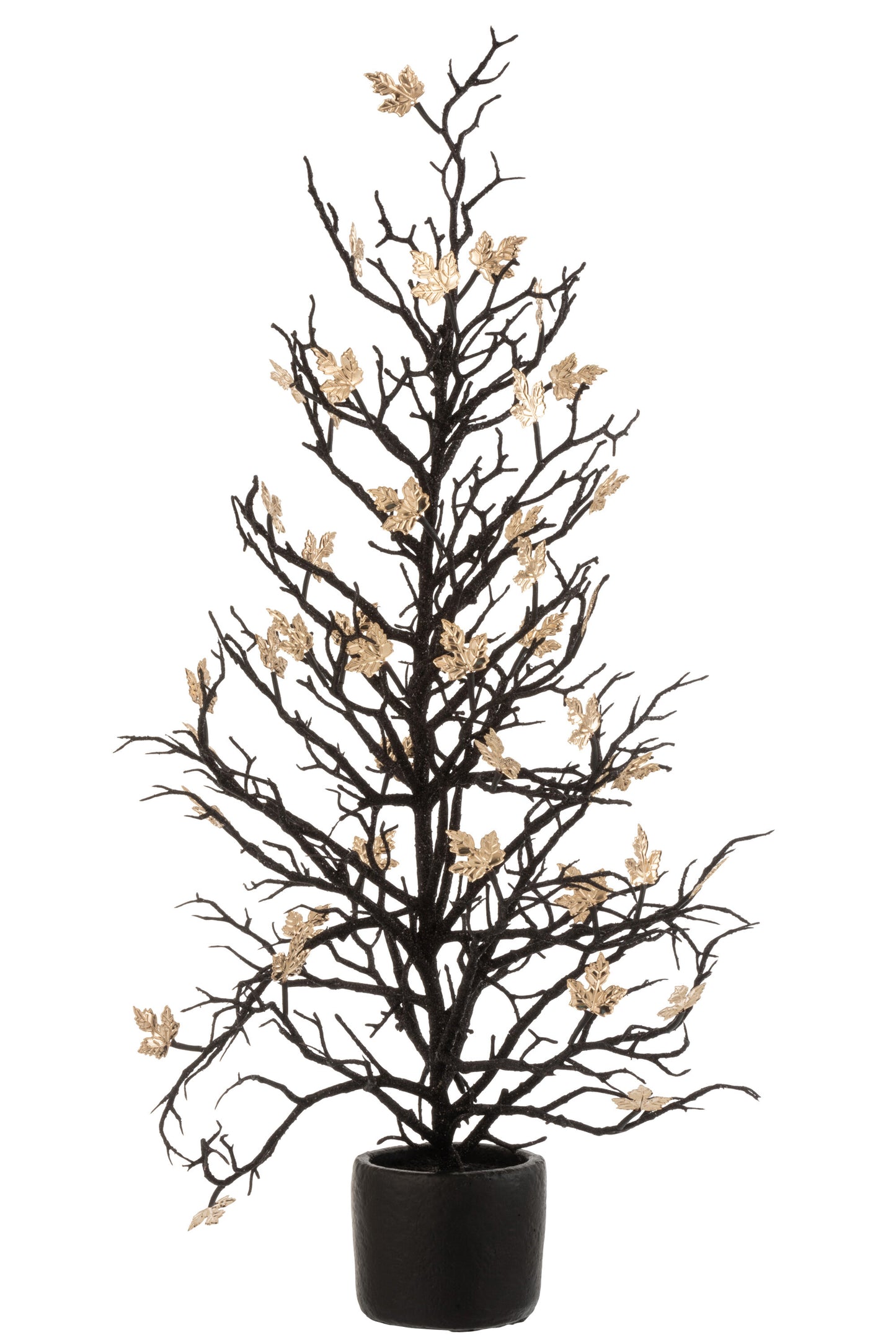 TREE BARE+LEAVES IN POT GLITTER PLASTIC BLACK/GOLD LARGE