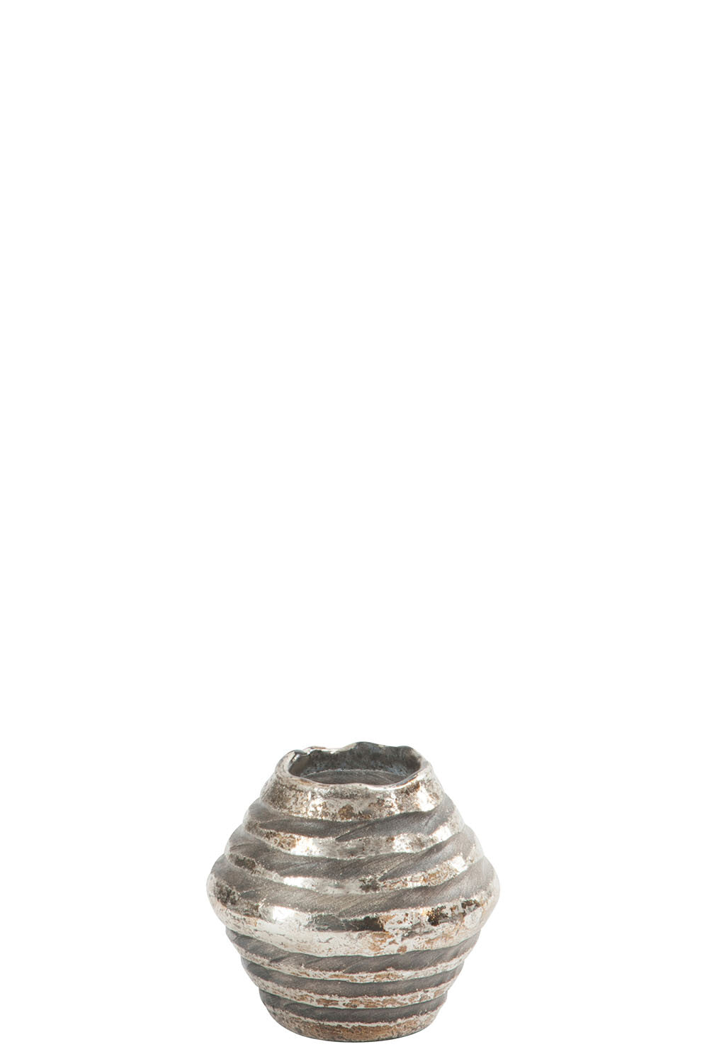 CANDLEHOLDER CONICAL STRIPED GLASS ANTIQUE SILVER 10X10X9CM