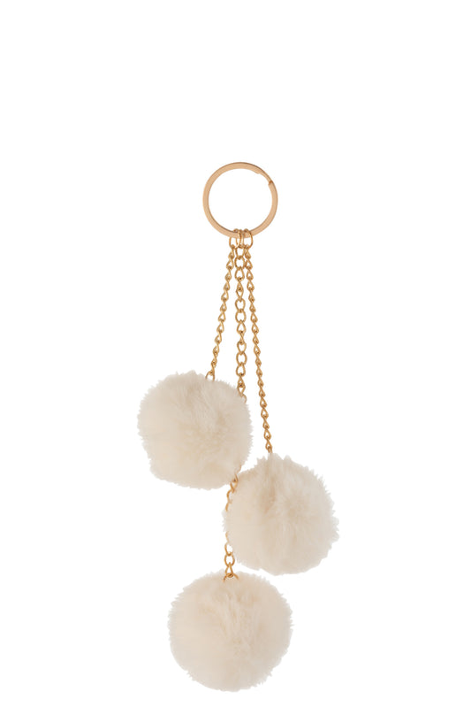 KEYCHAIN 3 BALLS TEXTILE CREAM