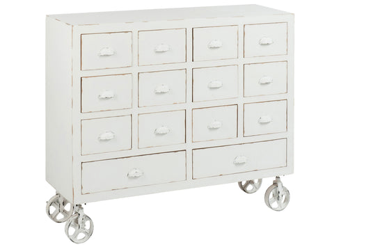 CHEST + WHEELS 14 DRAWERS WOOD WHITE