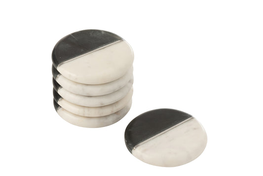 SET OF 6 COASTER MARBLE BLACK/WHITE/SILVER