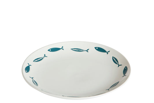 PLATE FISH DESSERT CERAMIC WHITE/BLUE