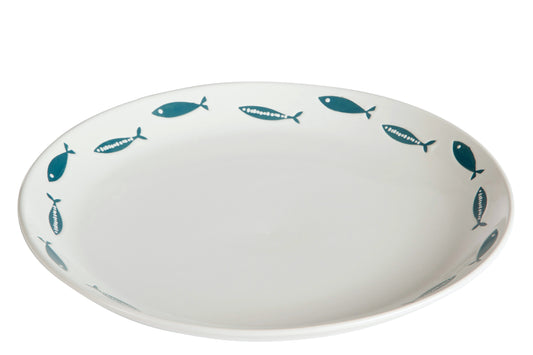 PLATE FISH CERAMIC WHITE/BLUE