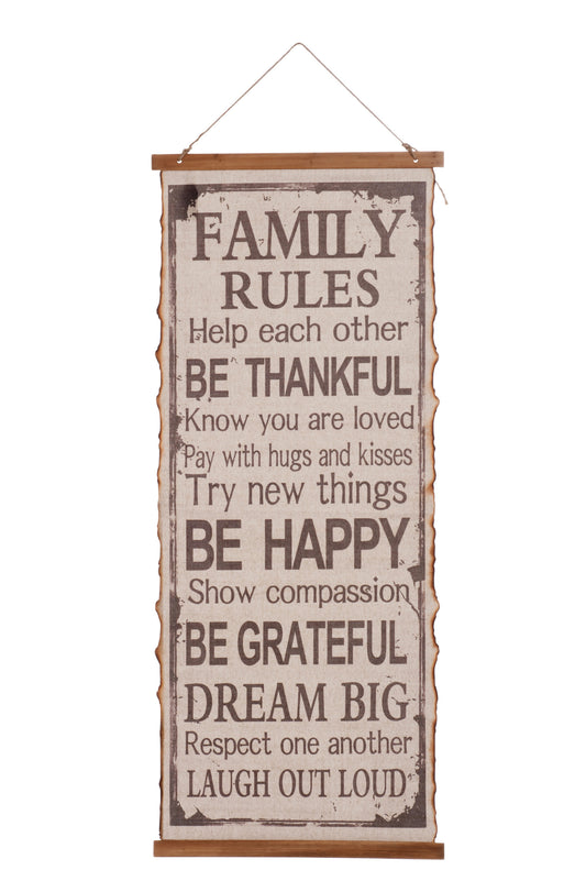 FAMILY RULES ENGLISH HANGING FABRIC BROWN