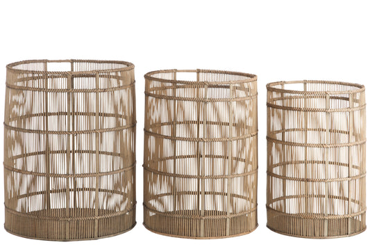 SET 3 BASKETS BARS BAMBOO/RATTAN NATURAL