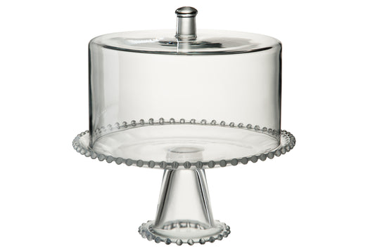 GLASS BELL ON BASE ROUND PEARL RIM PIA GLASS TRANSPARENT