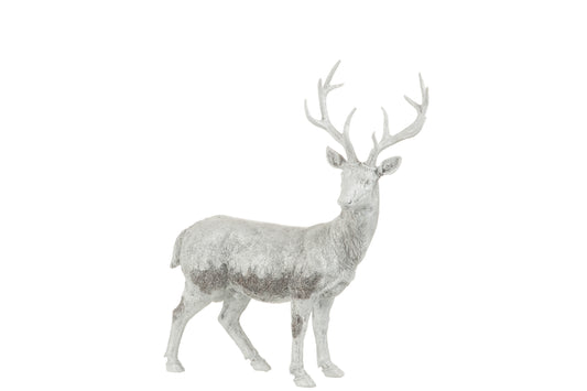 DEER STANDING POLY WHITE/GREY SMALL