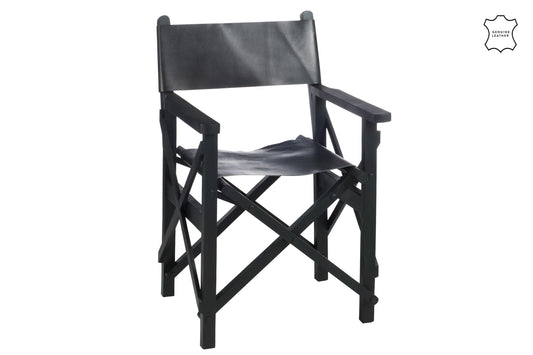 DIRECTOR CHAIR FOLDABLE WOOD/LEATHER MATTE BLACK