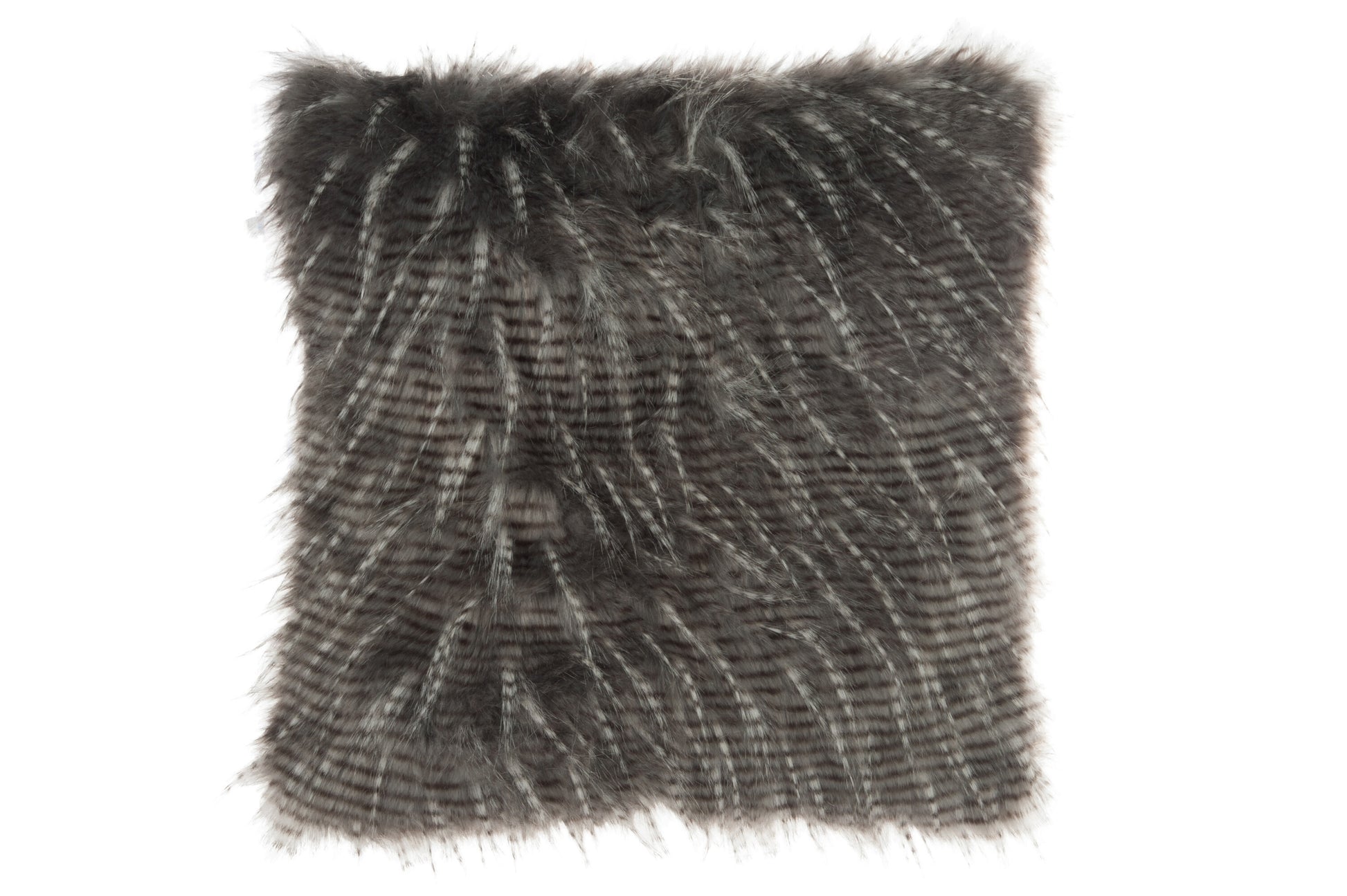 CUSHION THICK STRIPES FAKE FUR WHITE/GREY