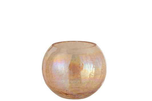 HURRICANE LIGHT BALL CRAQUELURE GLASS PEARL EFFECT AMBER LARGE