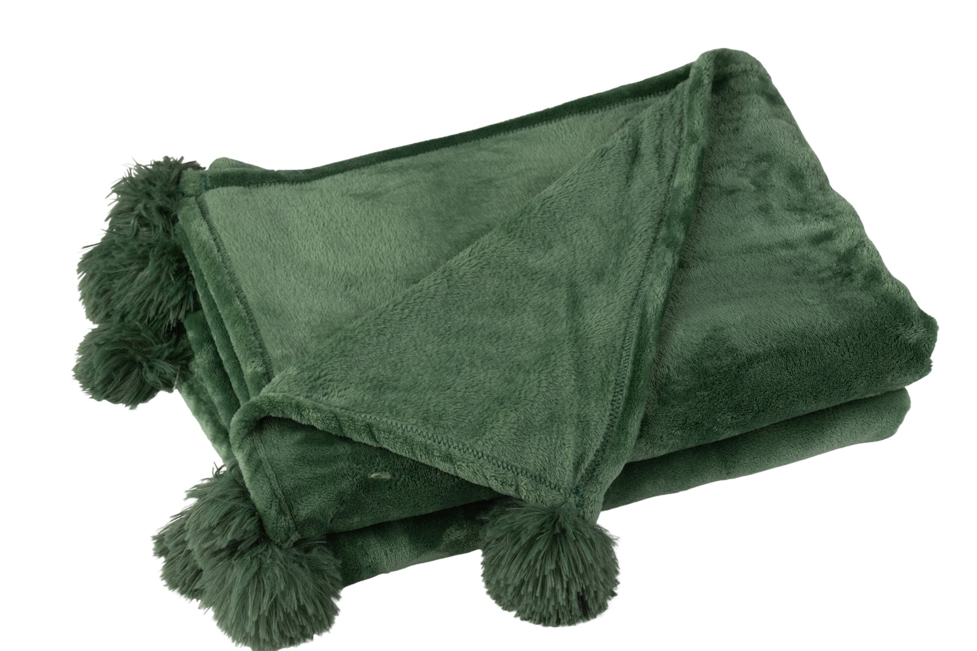 PLAID POMPOM POLYESTER DARK GREEN