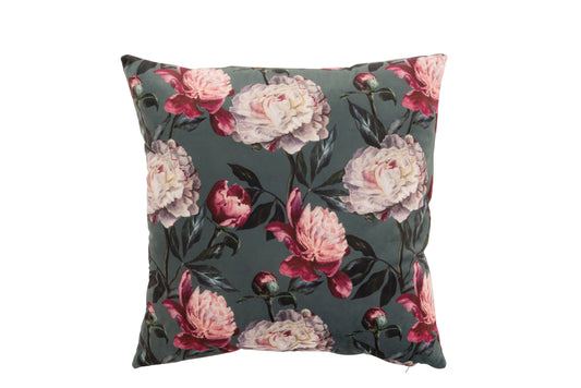 CUSHION FLOWERS VELVET GREEN