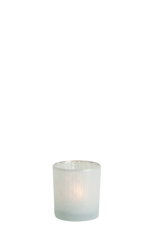 TEALIGHT HOLDER FEATHER GLASS WHITE