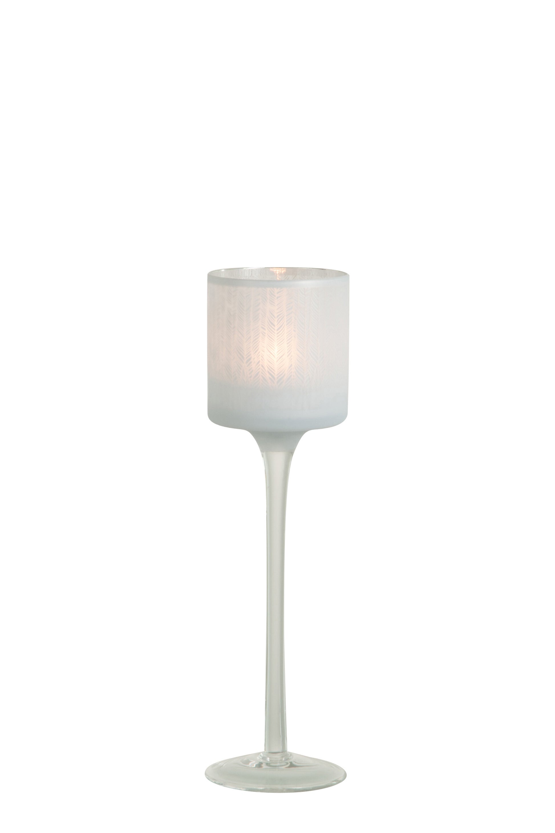 TEALIGHT HOLDER ON FOOT FEATHER GLASS WHITE SMALL