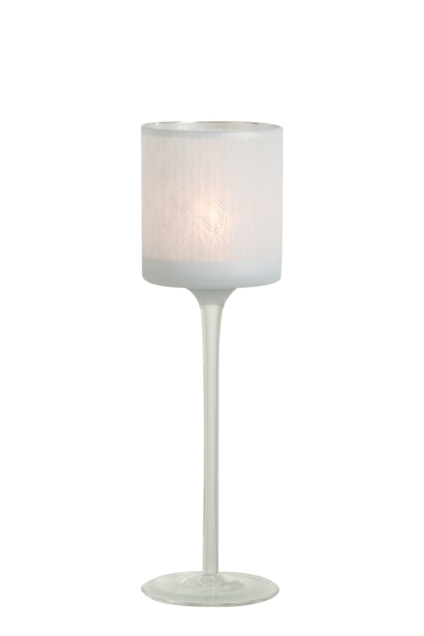 TEALIGHT HOLDER ON FOOT FEATHER GLASS WHITE LARGE