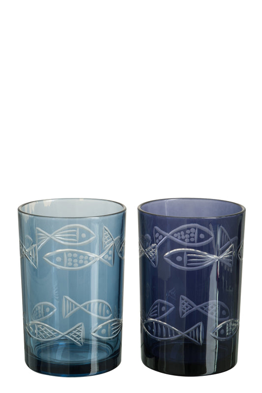 HURRICANE FISH GLASS DARK BLUE/LIGHT BLUE LARGE ASSORTMENT OF 2