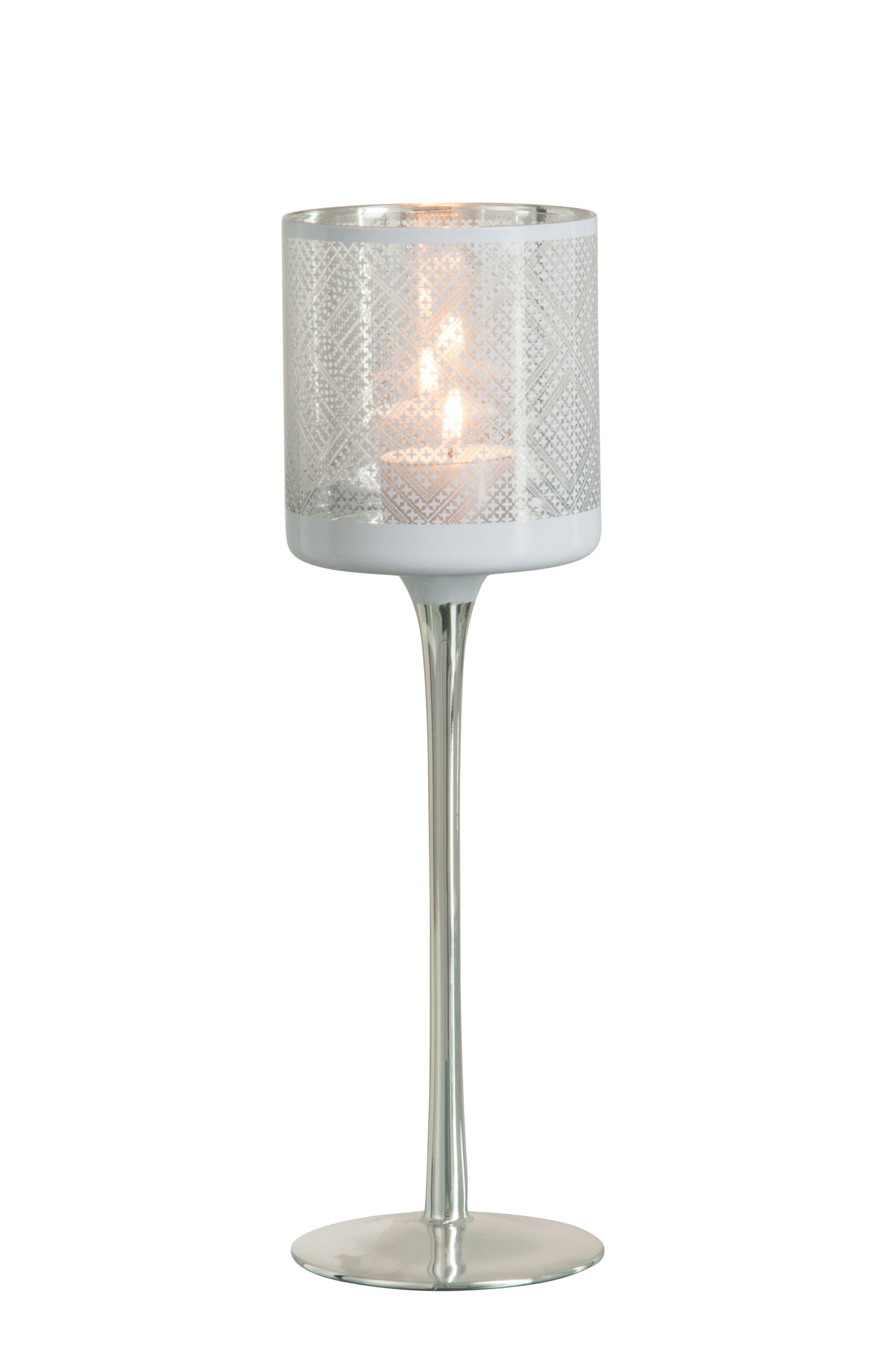 TEALIGHT HOLDER ON FOOT GLASS WHITE LARGE