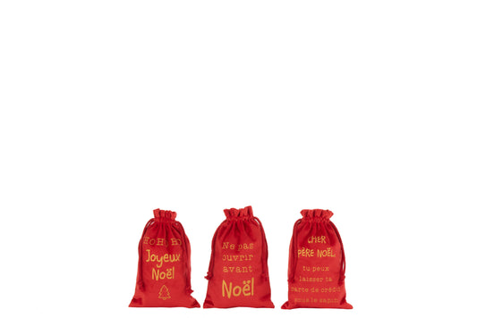 BAG CHRISTMAS FRENCH VELVET RED SMALL ASSORTMENT OF 3