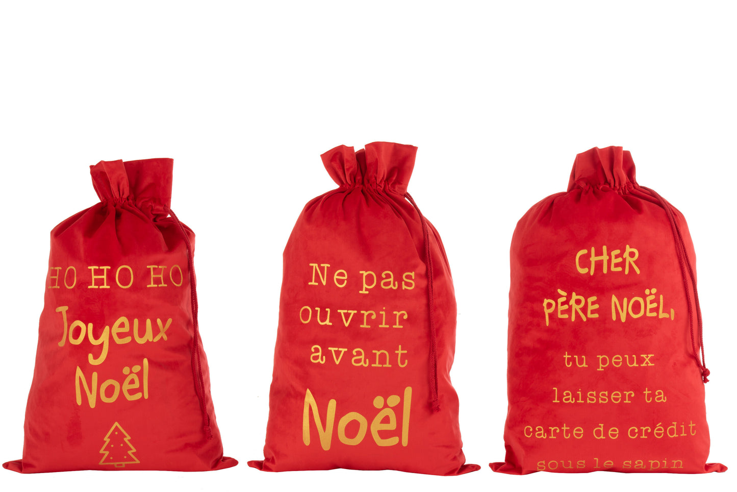 BAG CHRISTMAS FRENCH VELVET RED LARGE ASSORTMENT OF 3