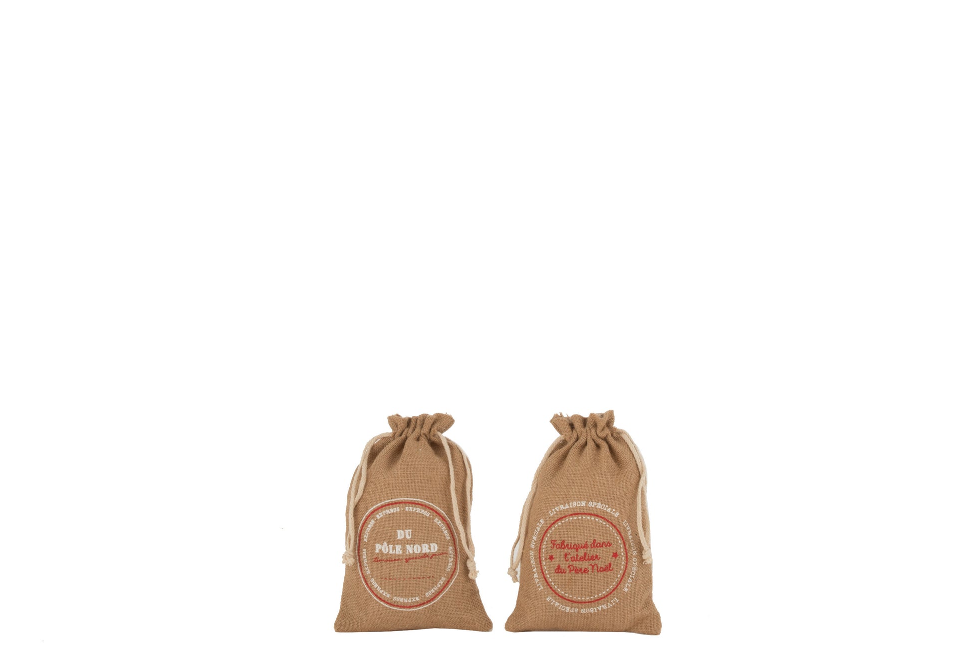 BAG CHRISTMAS FRENCH JUTE NATURAL SMALL ASSORTMENT OF 2