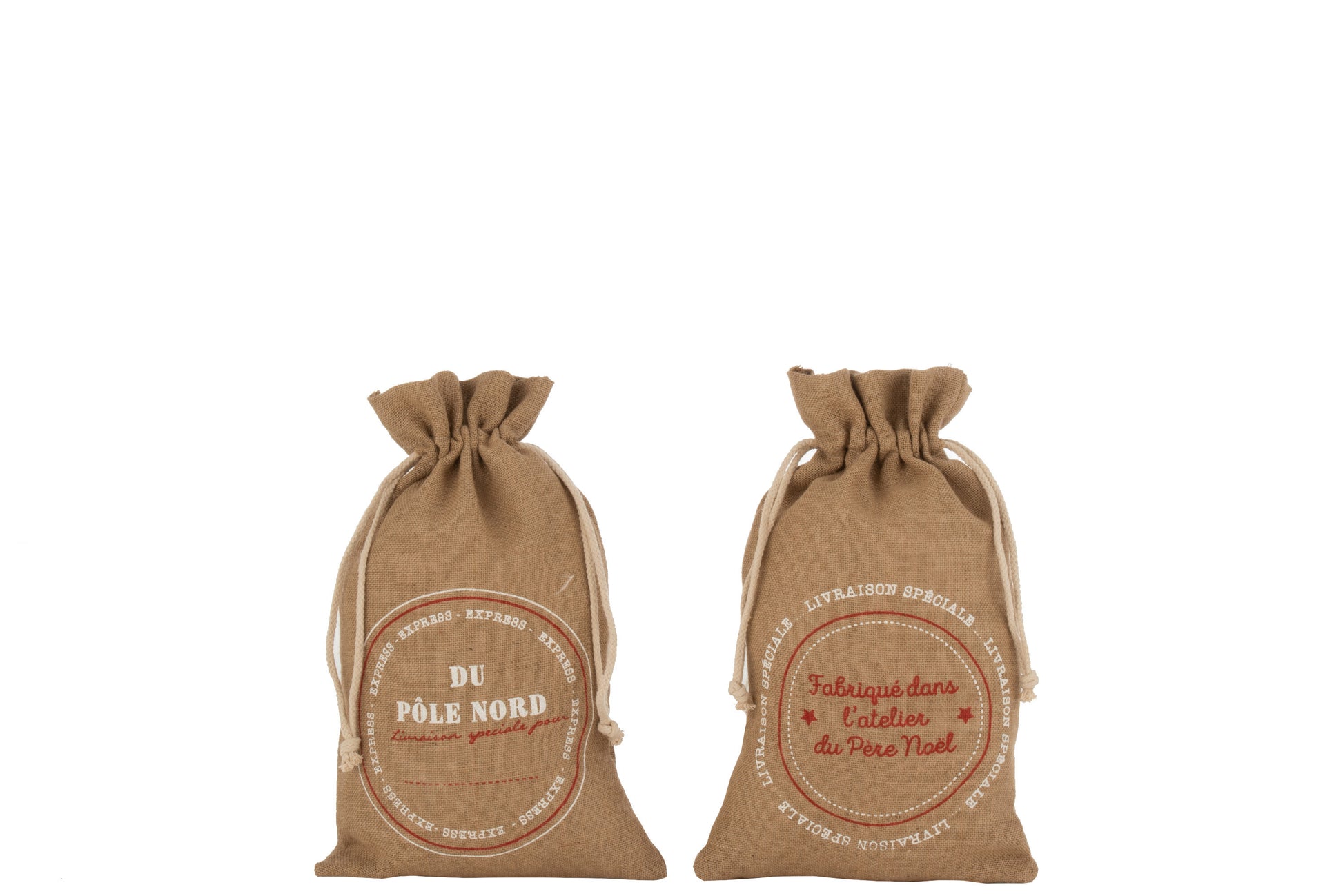 BAG CHRISTMAS FRENCH JUTE NATURAL MEDIUM ASSORTMENT OF 2