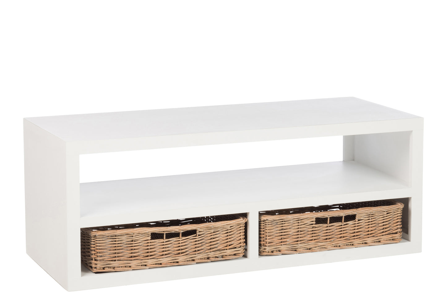 COFFEE TABLE + 2 BASKETS WOOD WHITE