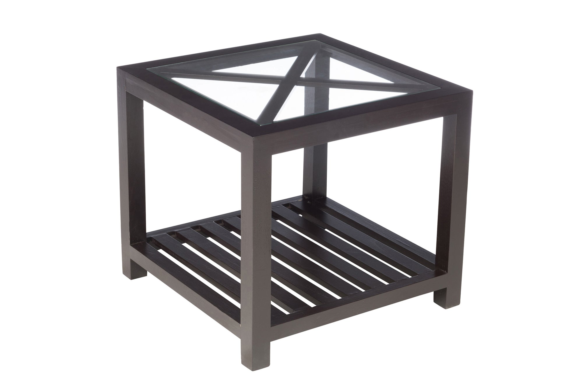 SIDE TABLE 1 CROSS SQUARE WOOD/GLASS BLACK