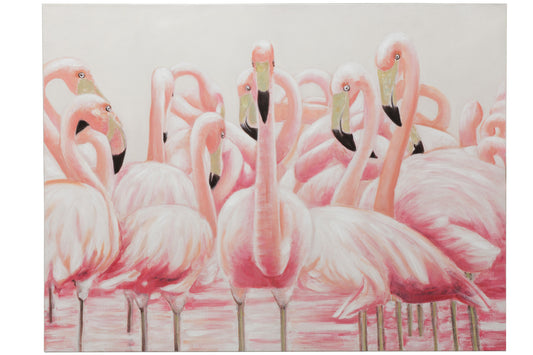 CANVAS FLAMINGOS WATER CANVAS/WOOD PINK MIX