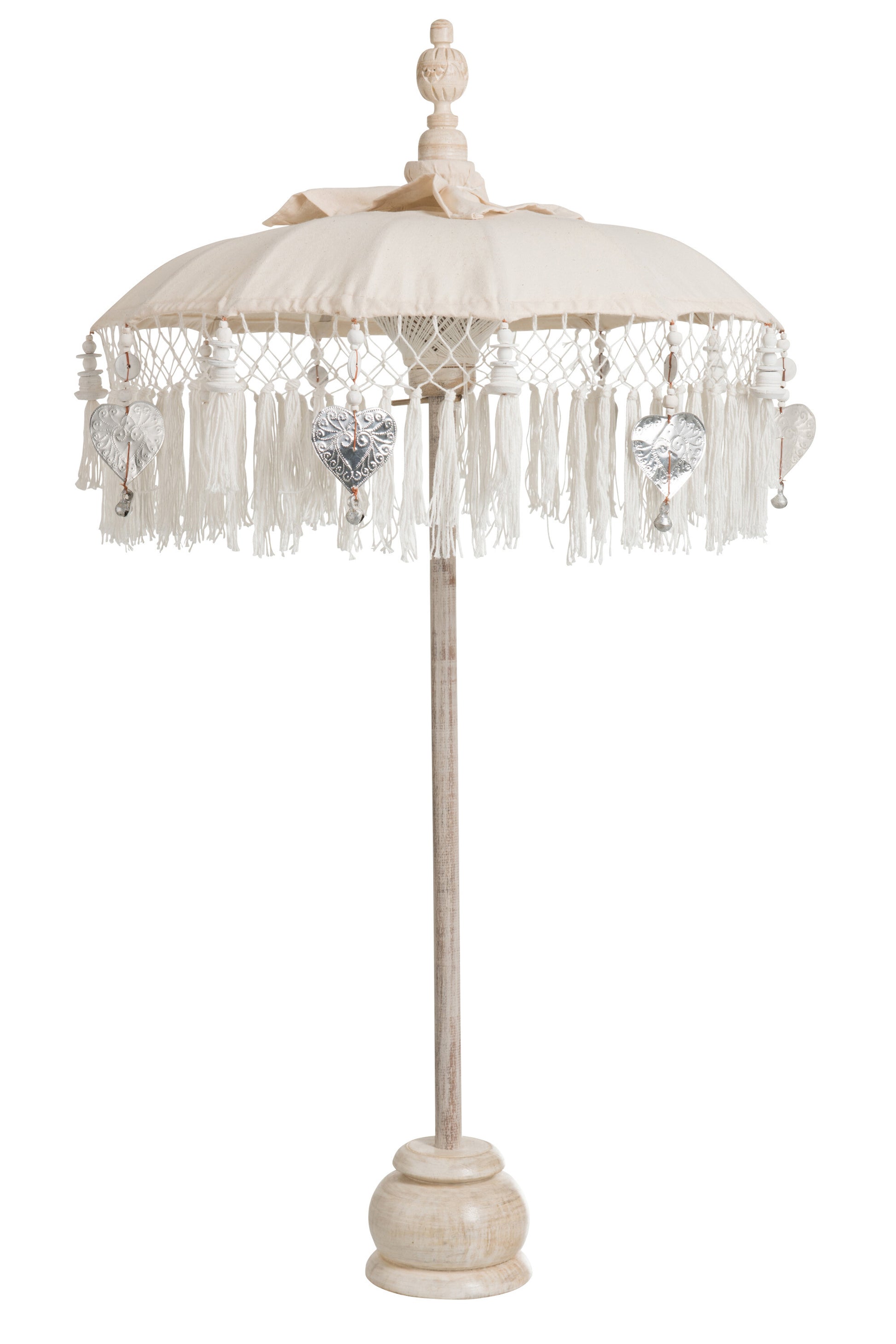 PARASOL+FOOT+TASSEL COTTON/WOOD CREAM/SILVER SMALL