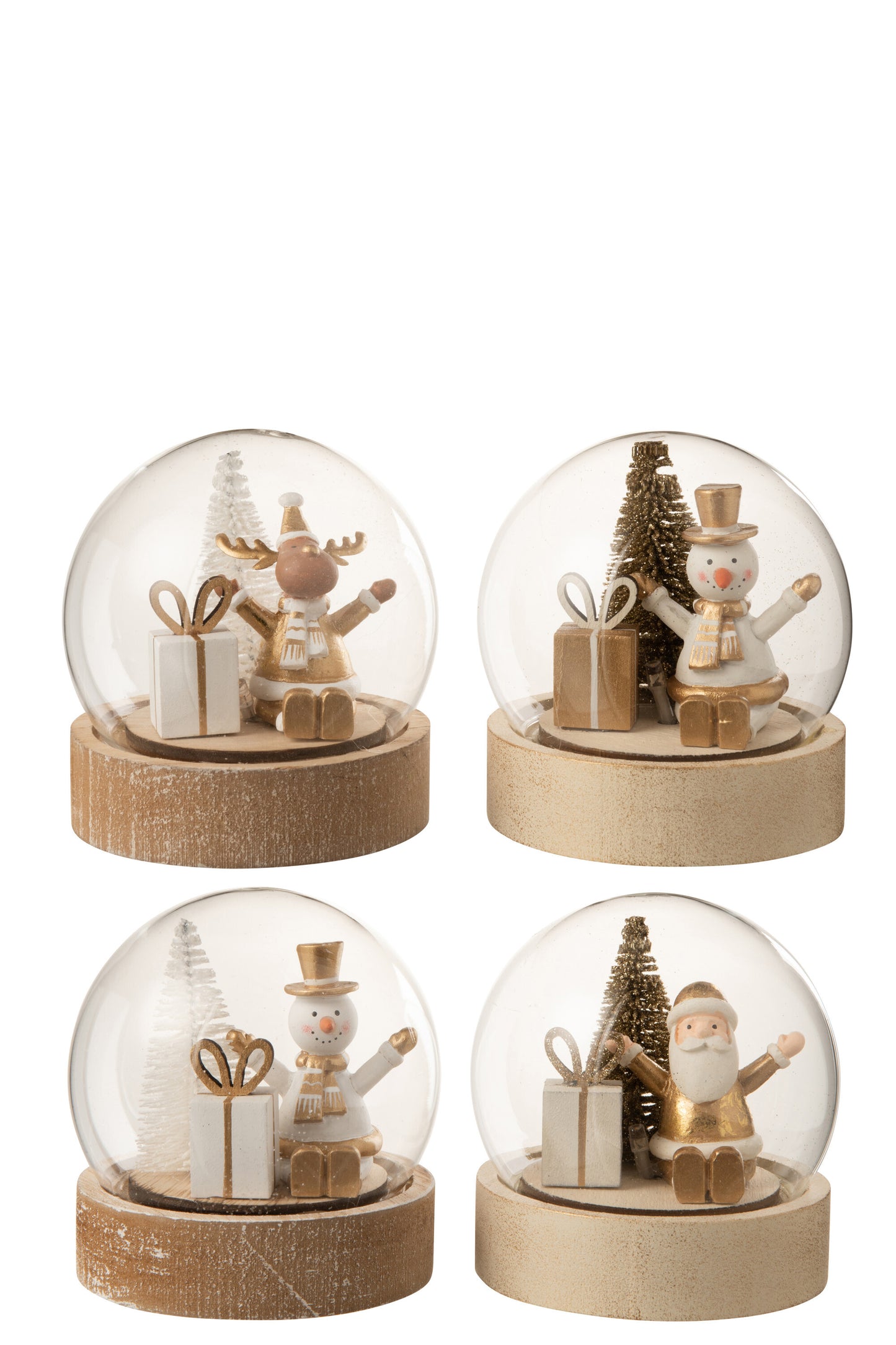 BELL JAR CHRISTMAS+LED WOOD BEIGE/WHITE GLITTER GOLD SMALL ASSORTMENT OF 4