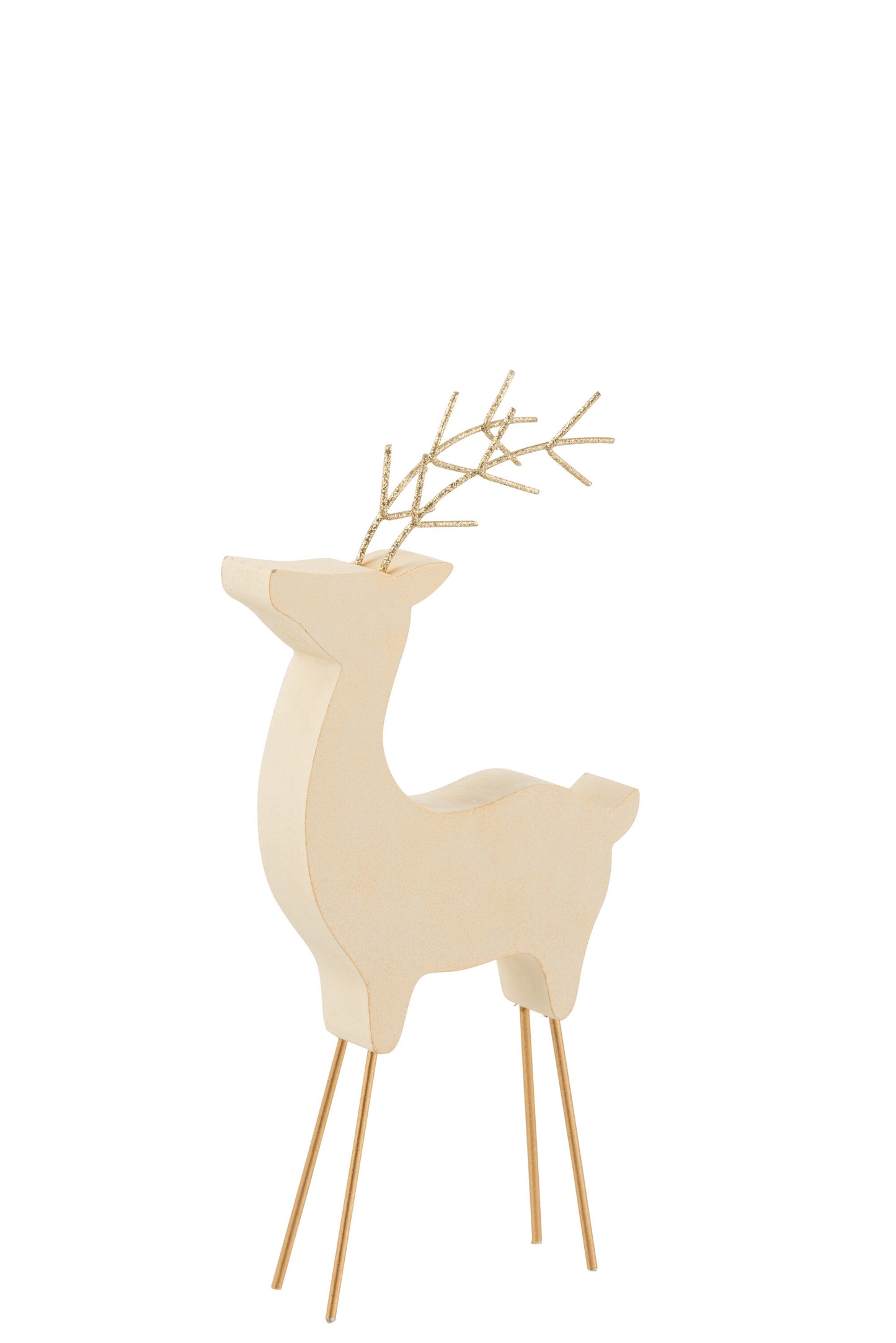 REINDEER CHRISTMAS DECO WOOD BEIGE/GLITTER GOLD SMALL