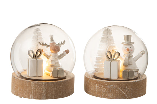 BELL JAR CHRISTMAS+LED WOOD SILVER/WHITE SMALL ASSORTMENT OF 2