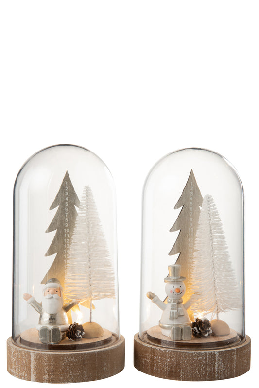 BELL JAR CHRISTMAS+LED WOOD SILVER/WHITE LARGE ASSORTMENT OF 2