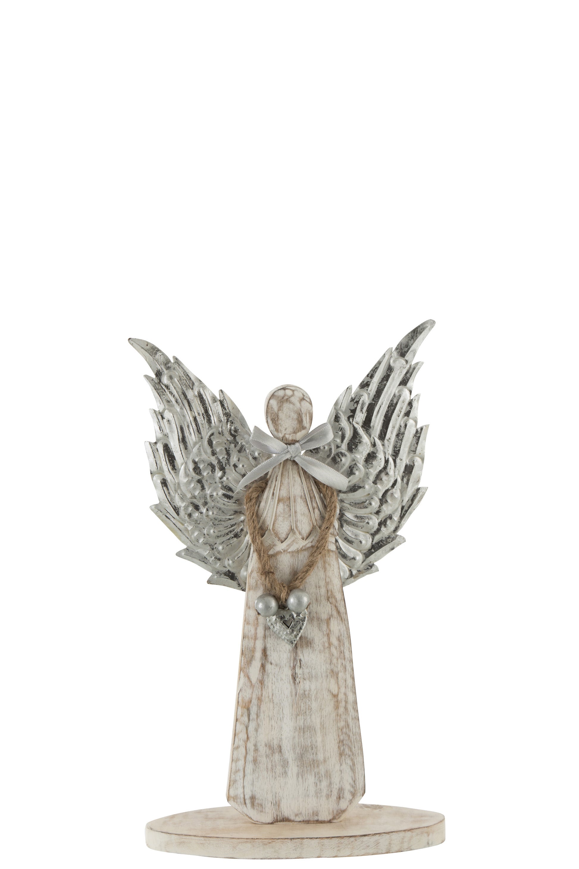 FIGURE ANGEL/WINGS WOOD/METAL WHITE WASH SILVER S